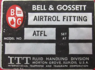 NEW BELL & GOSSETT 112014 AIRTROL TANK FITTING ATFL