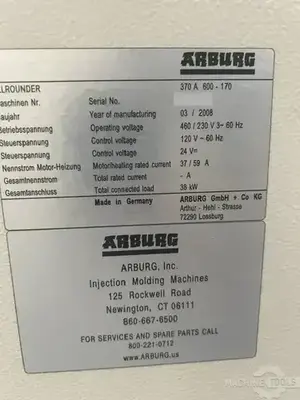 Used 2008 ARBURG 370A 600-100 Injection Molding Machines Arizona US | KD Machinery #1453462