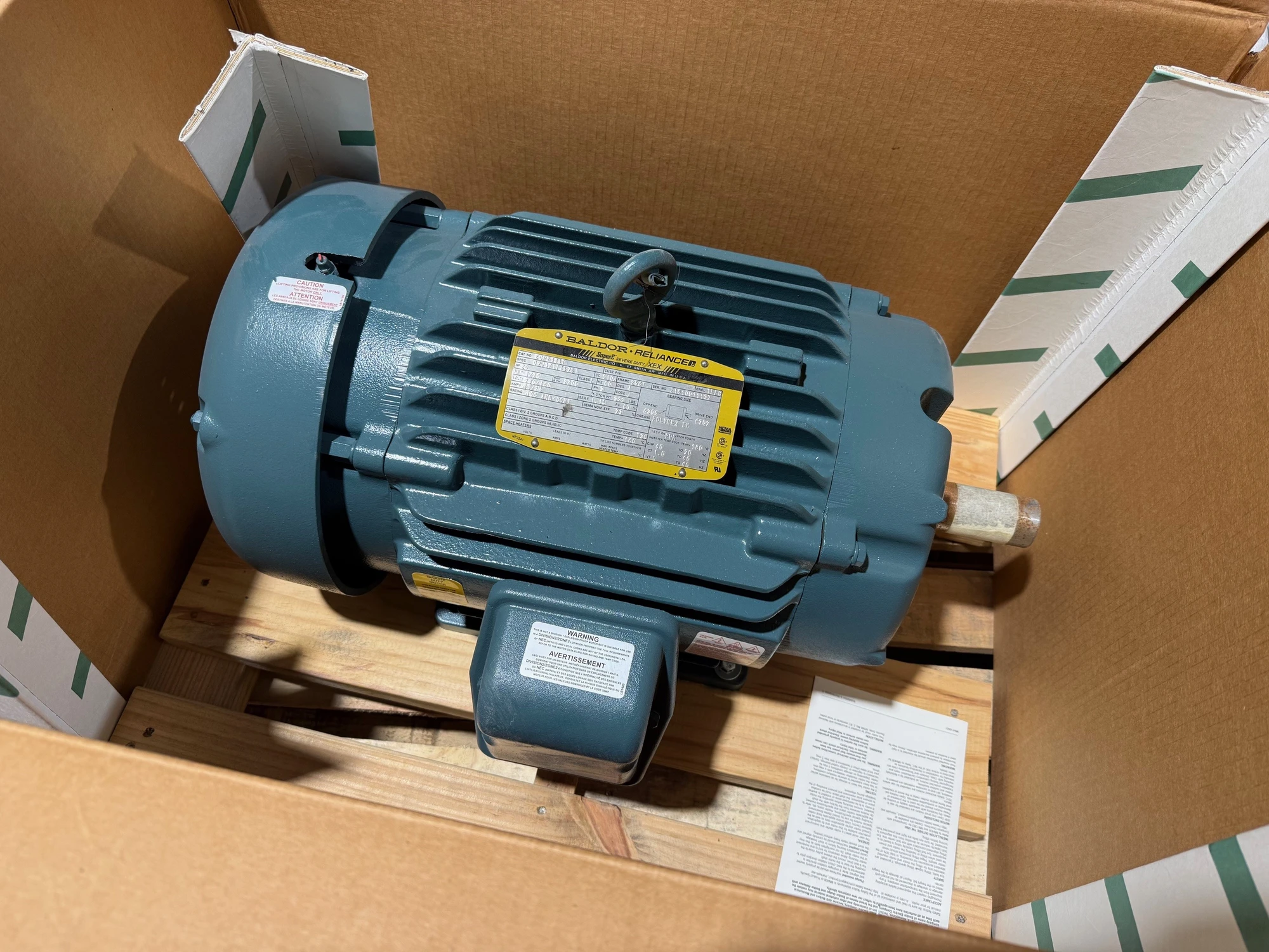 20 hp Baldor Motor, new surplus, Cat. no. ECP2334T, 1770 rpm, Frame 256T