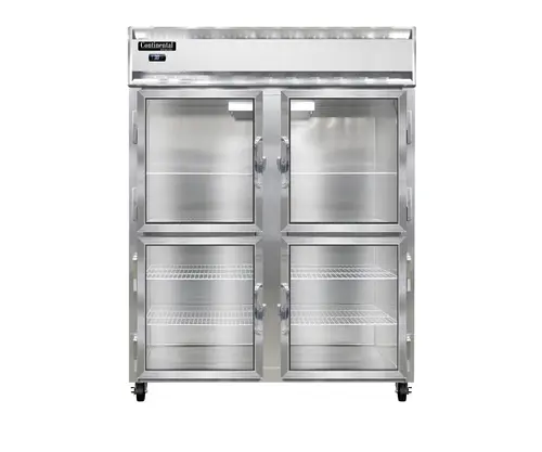 Continental 2RENSSSGDHD 57" Two Section Reach In Refrigerator, (4) Sliding Glass Doors, Top Compressor, 115v