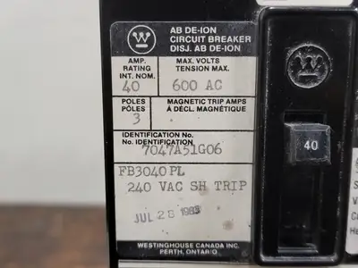 Used WESTINGHOUSE FB3040PL Switchgears British Columbia CA | Lenmark #242249