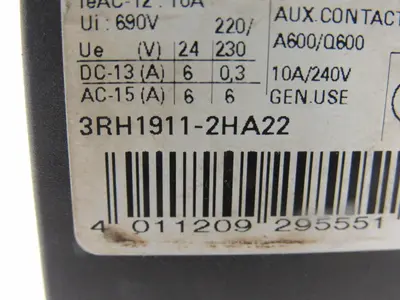 Siemens 3RH1911-2HA22 10A 240V Auxiliary Contact Lot Of 3