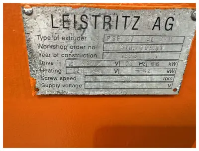 USED 1993 LEISTRITZ 67MM LEISTRITZ MODEL ZSE67 GL 34D TWIN SCREW EXTRUDER