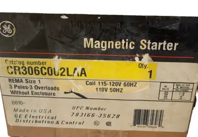 NEW GE CR306C002LAA MAGNETIC STARTER SIZE 1, 3 POLE