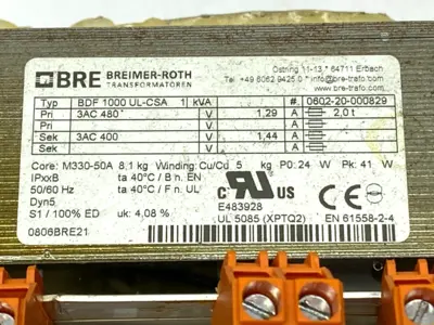 Used Breimer-Roth Transformer 3-Phase 1kVA BDF 1000 UL-CSA Transformers Michigan US | Maverick Industrial Sales #1391421