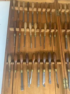 5982-385 Antique Holtzapffel & Co Ornamental Lathe 54 Turning Tools Chisel Set, London