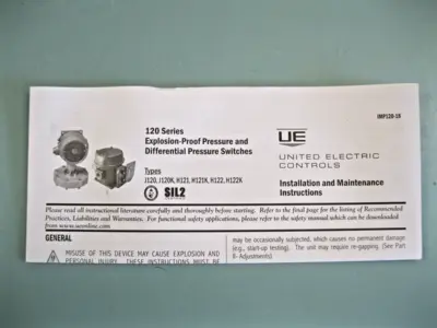 1/2" United Electric Controls J120-173 Pressure Switch 250VAC 4-100PSI NEW D17