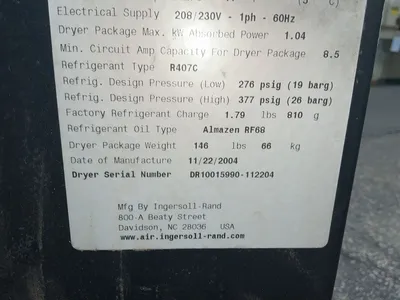 Used 2004 INGERSOLL RAND TS150 Refrigerated Air Compressor Dryers Ohio US | HGR 24 #1705018