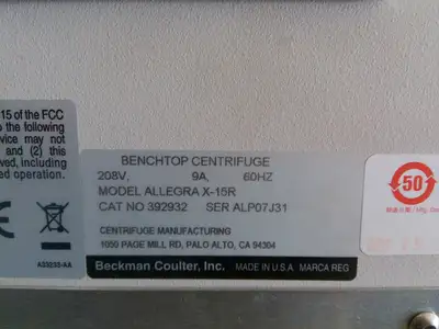 Beckman Allegra X-15R Refrigerated Benchtop Centrifuge w/Rotor & Buckets