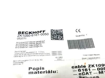 USED BECKHOFF DOUBLE ENDED ETHERCAT CABLE M12 M TO M 4-PIN