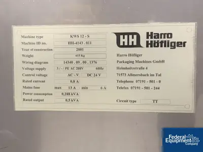 USED Harro Hofliger Harro Hofliger Capsule Checkweigher, Type KWS 12-S