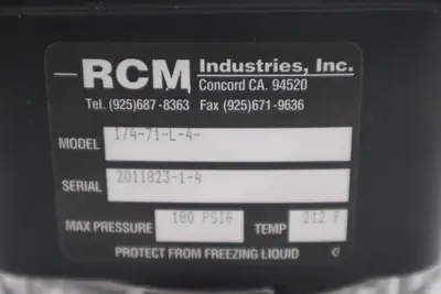 NEW RCM 1/4-71-L-4 INDUSTRIES FLOWMETER MAX PRESSURE 180 PSIG TEMP 212F #5683A