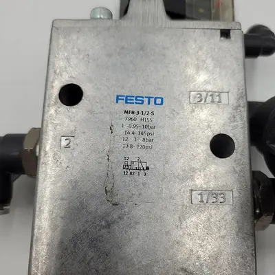 USED FESTO FESTO MFH-3-1/2-5 CONNECTED TO FESTO - SOLENOID COIL MSFG-24/42-50/60-00 WITH MUFFLER