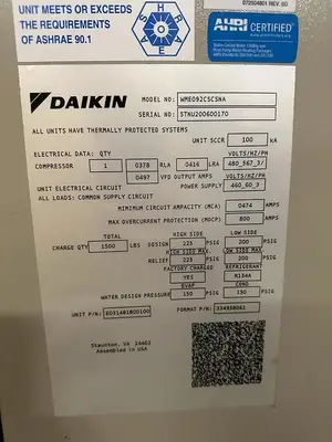 USED 2020 DAIKIN 560 TON CENTRIFUGAL MAGNETIC BEARING WATER