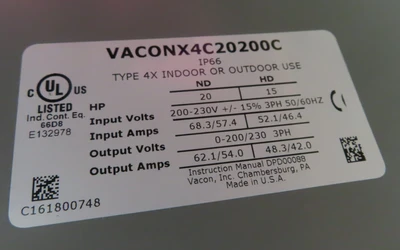 Vacon X4 AC Drive, 20 hp new surplus