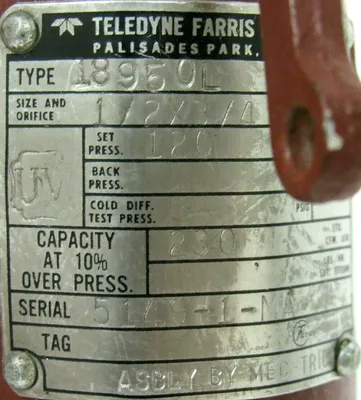 NEW TELEDYNE FARRIS 18950L RELIEF VALVE 1/2×3/4