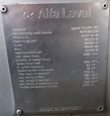 Alfa-Laval BBRPX 714 HGV-34C bacteria separator, 316SS.