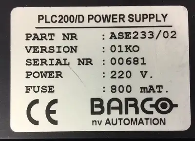 BARCO SEDO ASE233/02 PLC200/D Power Supply 3D-10