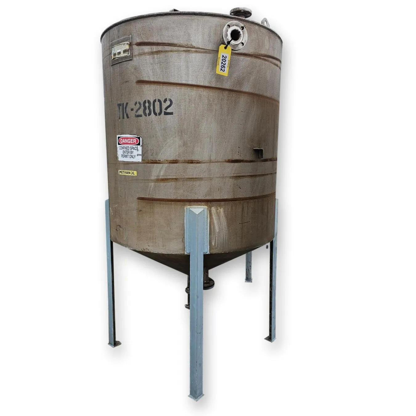 Used Stainless Steel Cone Bottom Liquid Tank - 580 Gal.