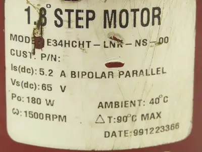 Pacific Scientific E34HCHT-LNR-NS-00 Stepper Motor 1.8° 180W 5.2A 65V 1500rpm