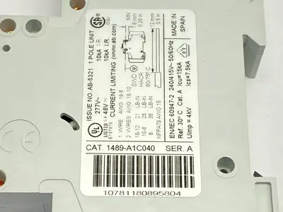 1489-A1C040 | Allen Bradley  Ser A Circuit Breaker 1-Pole 4A 277V - Used