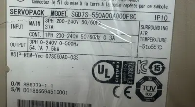 YASKAWA SGD7S-550A00A000F80 SERVOPACK DRIVE 200V REFURBISHED