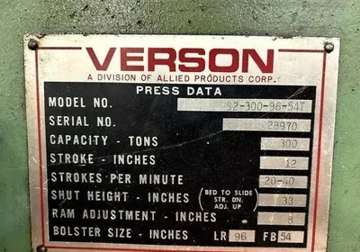 1990 VERSON S2-300-96-54T Straight Side Mechanical Stamping Presses | Rygate LLC (3)