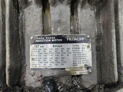 Motor off 300 TON KOMATSU L2M300-3BM / Hitachi 37 KW 4 Pole Type: TFO Form: KK 3 Phase Induction Motor