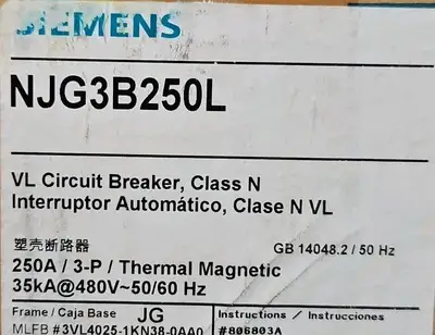 Siemens NJG3B250L Circuit Breaker Loc1C4