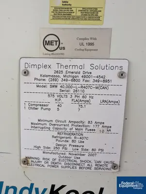 USED THERMAL SOLUTIONS 40 Ton Dimplex Thermal Solutions Chiller, Model SWW 40000-L