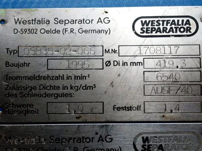 Westfalia OSB 35-02-066 oil purifier, SS.