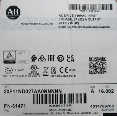 20F11ND027AA0NNNNN POWERFLEX 753 SER.A 20HP NEW SURPLUS