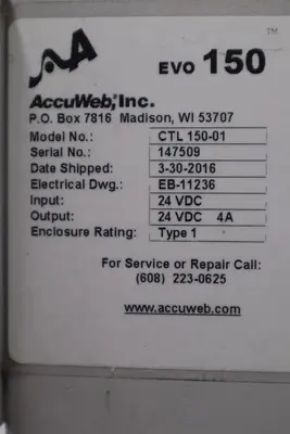 AccuWeb Inc EVO 150 COMPLETE WEB GUIDE SYSTEM WITH RED LION SCREEN STOCK 5120