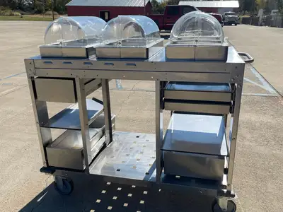 Used Cadco Used Cadco - CBCHC - Stainless Steel Mobile 2 Hot 1 Cold Buffet Serving Cart 120V Restaurant Equipment (Miscellaneous) Illinois US | Falcon Restaurant Supply #1375892