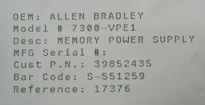 REMANUFACTURED ALLEN BRADLEY 7300-VPE1 MEMORY POWER SUPPLY 7300VPE1