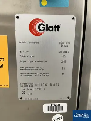 USED Glatt Glatt Fluid Bed Dryer, Model Mini Glatt 3