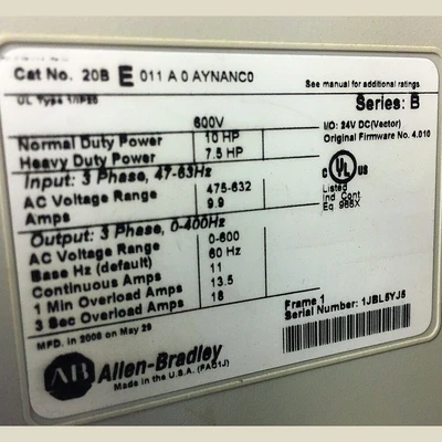 Allen Bradley PowerFlex700 10 HP VFD