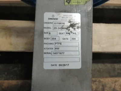 6" 150# Orbinox Knife Gate Valve Hand Wheel Operated
