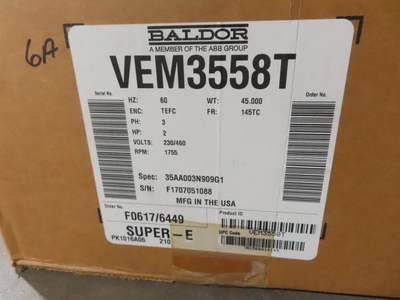 2 hp Baldor AC Electric Motors, new surplus, 1755 RPM, Frame 145TC, qty.2