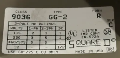 NEW SQUARE D 9036 GG-2 R