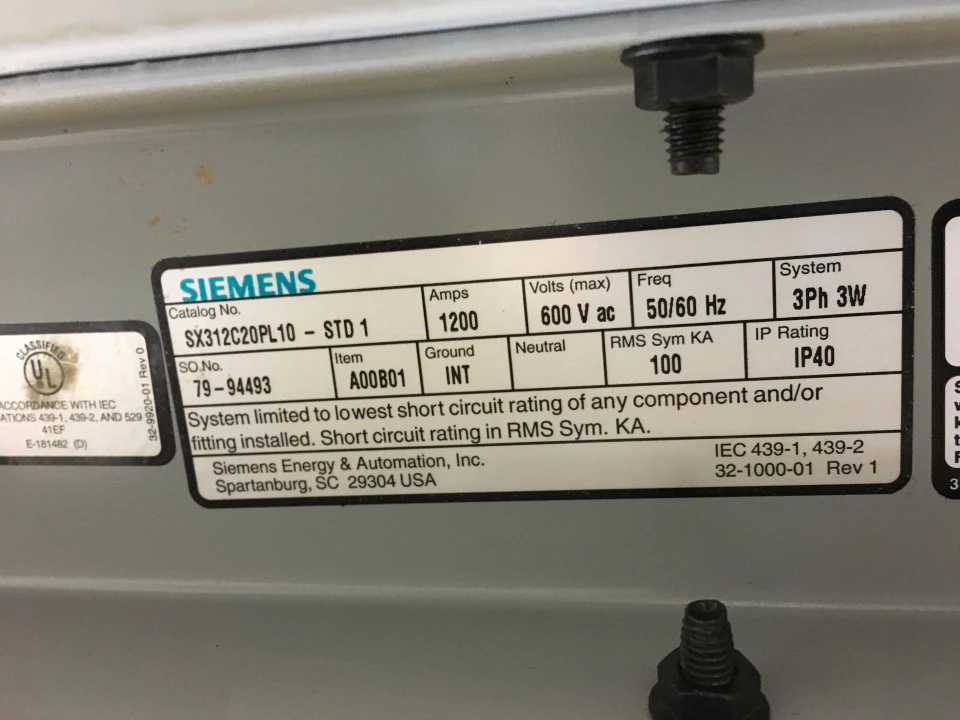 Siemens 1200 Amp 600v Bus Way