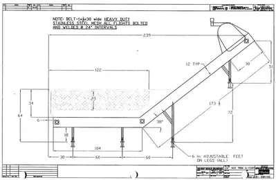 20' LONG X 24” WIDE STEEL BELT POWERED INCLINED PARTS CONVEYOR: STOCK #20816