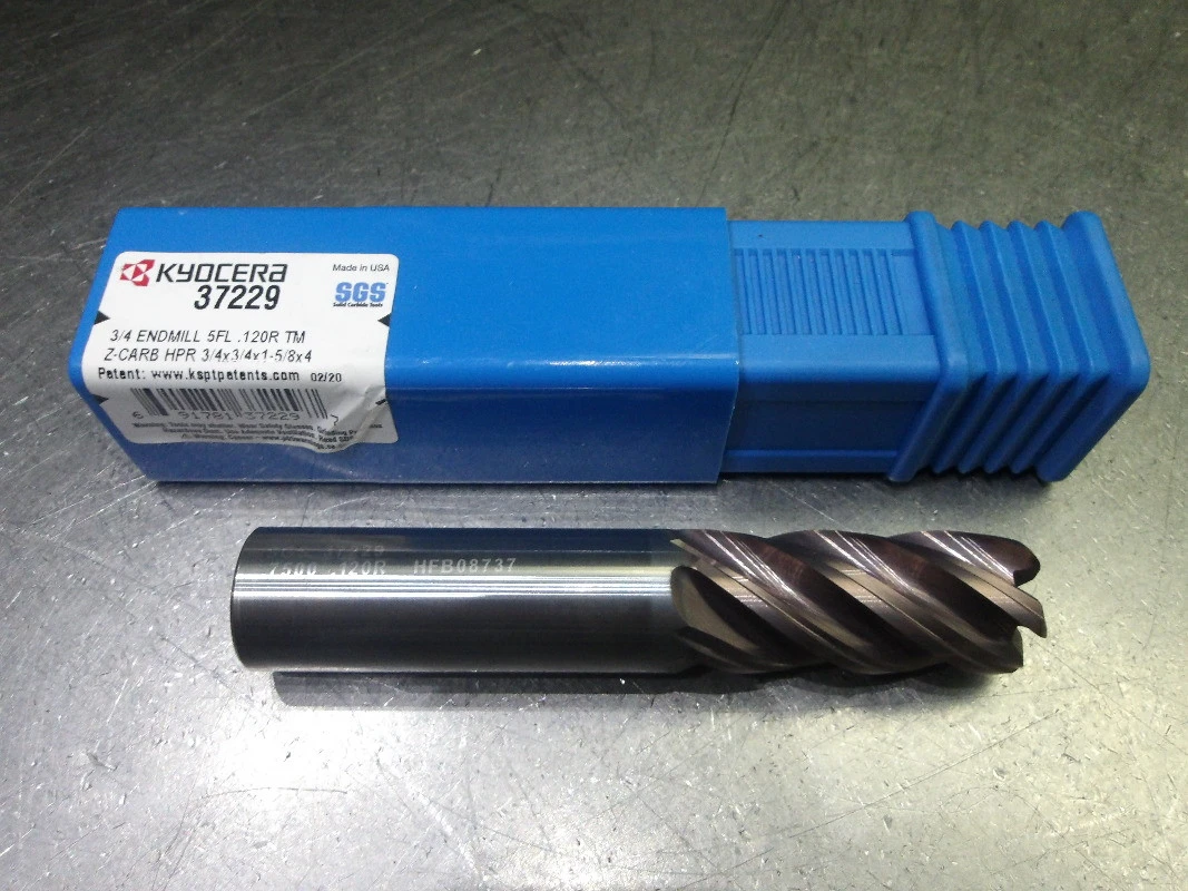 Kyocera/SGS 3/4" 5 Flute Carbide CR Endmill 3/4" Shank .12" R 37229 (LOC978B)