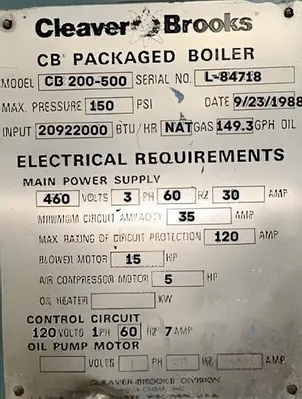 USED 1988 CLEAVER BROOKS CB200-500