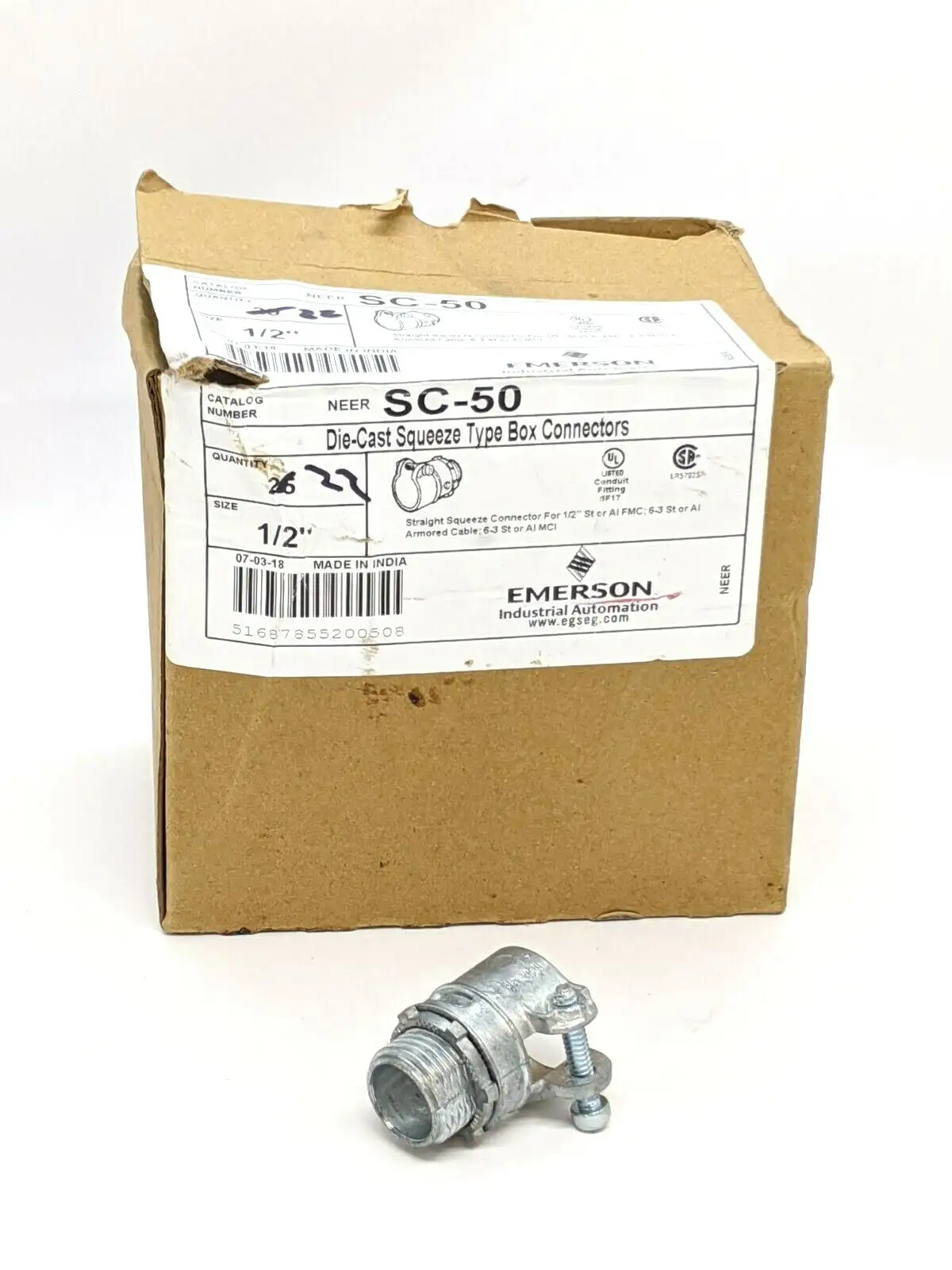 SC-50 | Emerson  NEER Straight Squeeze Type Connector 1/2" PKG OF 22 -  New Other