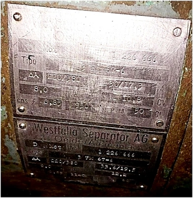 (3) Westfalia OSM 8004 solid bowl separators, 316SS.