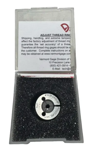 Vermont Gage 10-24 UNC 3A STL NO-GO Ring Gage USA Made