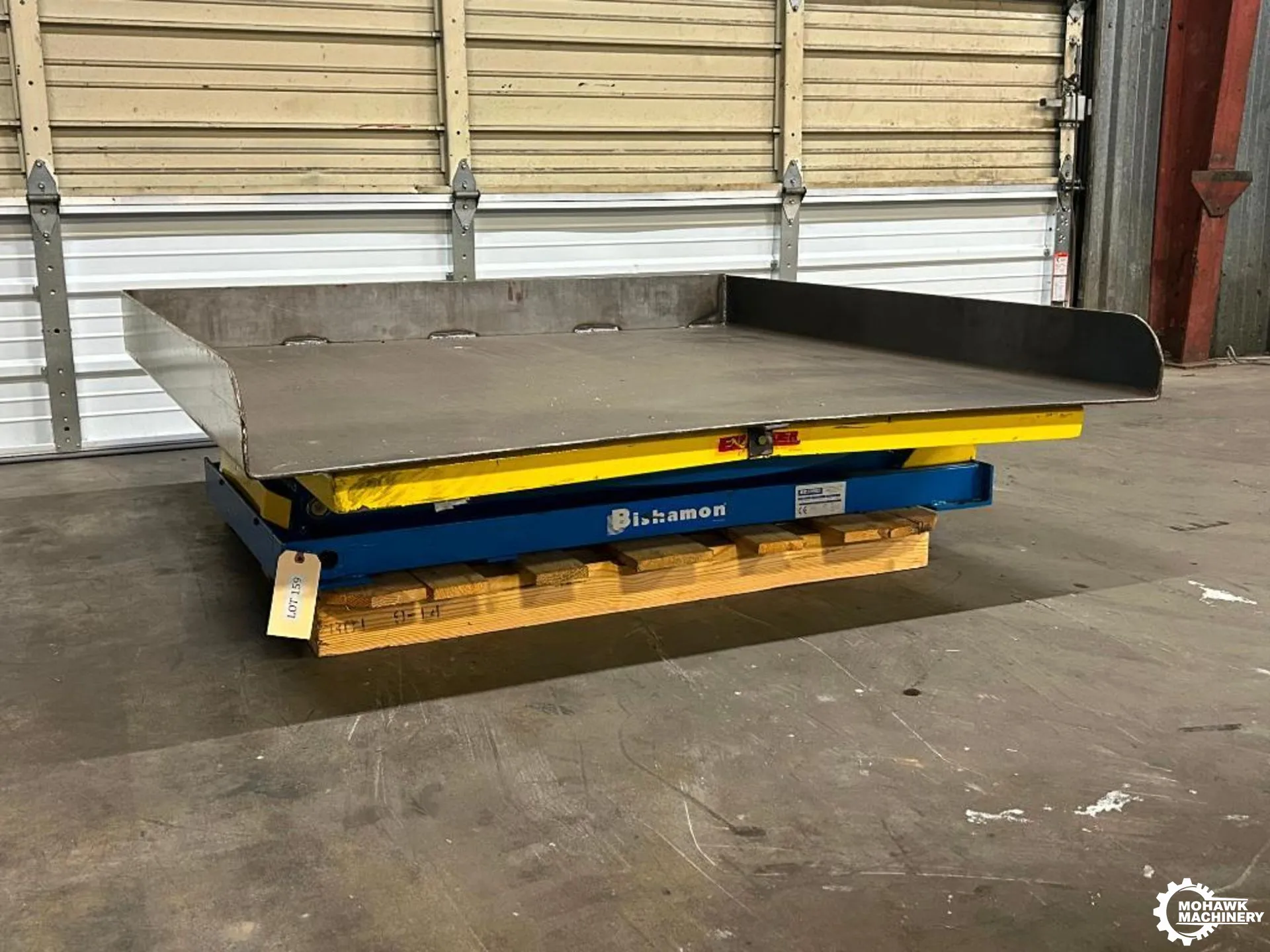 3000 LB BISHAMON "EZ-30 EZ LOADER" HEAVY-DUTY PNEUMATIC SCISSOR-LIFT PALLET POSITIONER w/56” x 56” TRAY - LOAD WEIGHT COMPENSATION