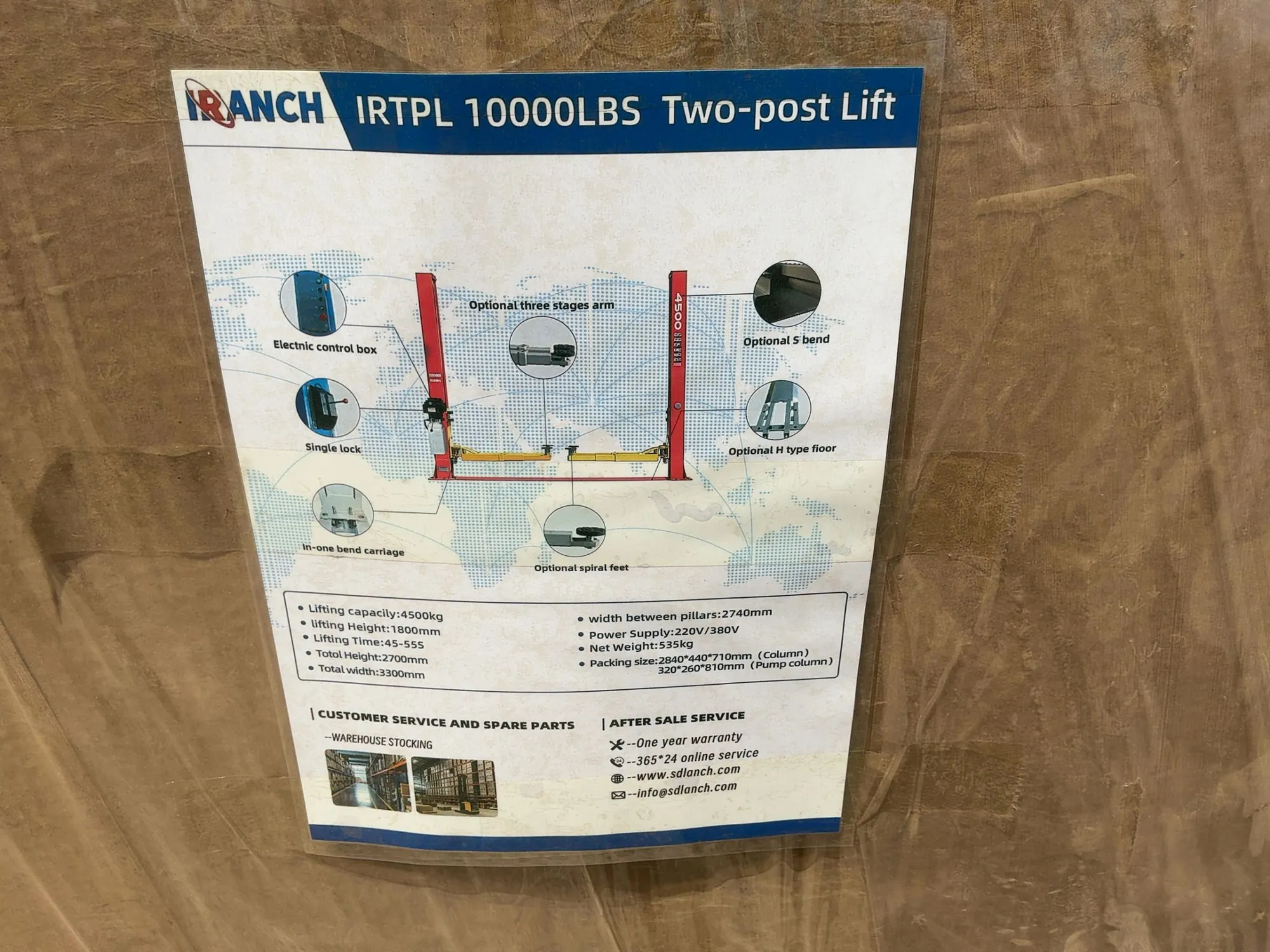 New SDLANCH Model IRTPL Two Post Lift, 4500 KG Lifting Capacity, 1800mm Lifting Height, 220/380 Volt...