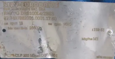 NEW SEW EURODRIVE FA87/GDRS100L4/2BE5 GEARMOTOR 159.61:1 460V FA87GDRS100L42BE